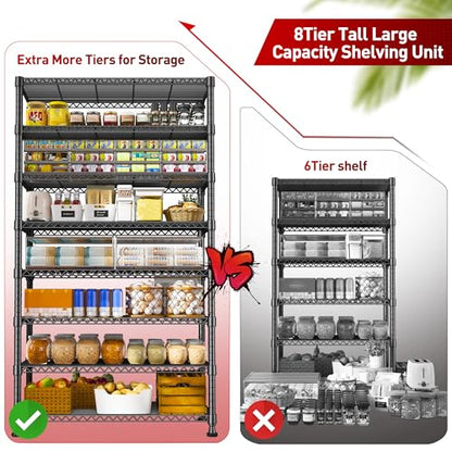 REIBII 8 Tier Metal Shelving 75"H Storage Shelves Tall Wire Shelving Unit Adjustable Detachable Storage Shelves for Laundry Pantry Kitchen Commercial school 1040LBS Storage Rack 75"H X 35"W X 14"D - size: 【8 Tier】75"H X 35"W X 14"D