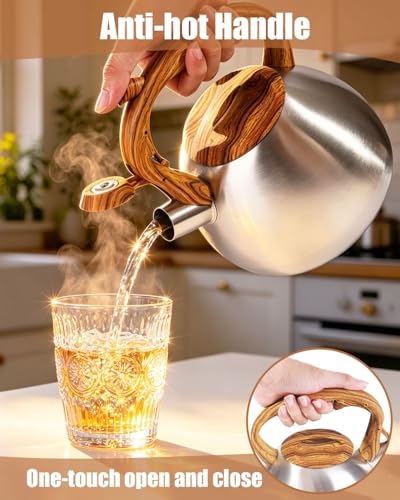 Misswater Tea Kettle for Stove Top,3.1QT Whistling Tea Kettle | Food Grade Stainless Steel,Loud Whistling Kettle,Heat-Resistant Handle,Suitable for All Heat Sources, Suit for boiling water