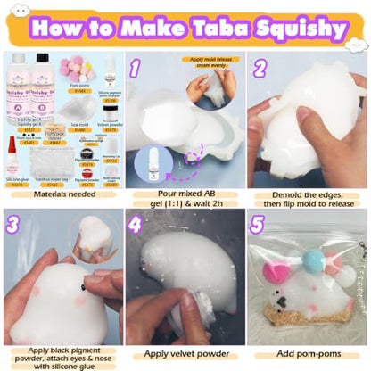 Taba Squishy Kit Big Seal Silicone Mold 6''+Liquid Gel+Flocking Cute Animal Making Set - color: 6" Seal