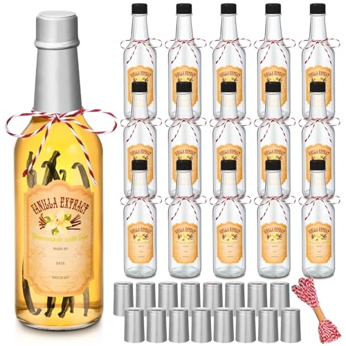 Tioncy 16 Pcs Empty Vanilla Extract Bottles for Homemade Vanilla Jar Glass Bottle with Cap, Shrink Band, Sticker DIY Crafts Wedding Gift Food Storage Canister for Bean(Silver,8.5 oz) - color: Silver, size: 8.5 oz