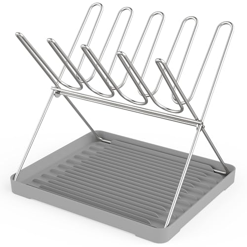 Bottle Drying Rack, Stainless Steel Foldable Water Bottle Drying Rack Organizer with Drain Tray for Baby Bottles, Cups, Mugs and Glass, Baby Bottles Dryer Countertop, Stainless Steel