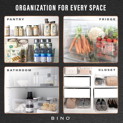 BINO | Plastic Organizer Bins, Large - 4 Pack | The SOHO Collection | Multi-Use | Pantry & Freezer Organizer Bins | Plastic Storage Containers for Home & Kitchen Org - size: Large
