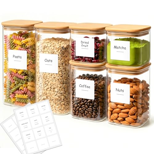 6-Pack Square Glass Pantry Storage Containers with Lids, Airtight Stackable Pantry Organization and Storage Set (1.9/1.2/0.6 Qt) for Snacks, Cereal & Coffee - size: 1.9Qt*2+1.2Qt*2+0.6Qt*2