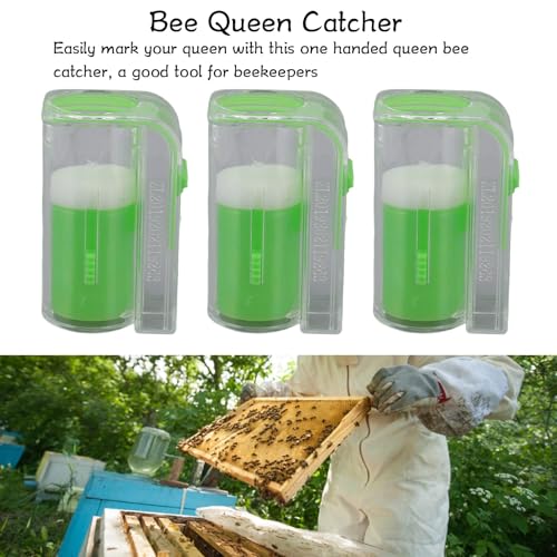 TOPINCN Queen Marking Kit Plastic Queen Bee Marking Cage Queen Marking Marker Bottle One Handed Bee Queen Marker Bottle Beekeeping Tools for Beekeepers(Green)