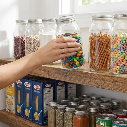 novelinks 64 oz Large Plastic Mason Jars with Airtight Lids Wide Mouth | 3 Pack, Silver, Storage Jars with Airtight Lids, Mason Jars 64oz, Big Jars Wide Mouth, Plastic Storage Containers for Pantry - color: 3 Pack Silver