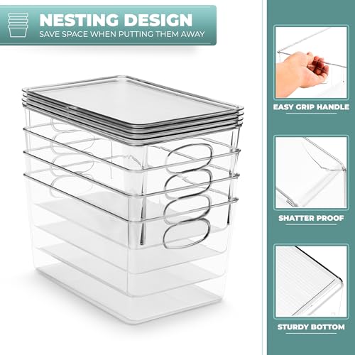 Sorbus 4-Pack Large Clear Plastic Storage Bins with Lids - Kitchen, Pantry, Fridge, and Cabinet Organizer - size: Large, style: 4 Pack