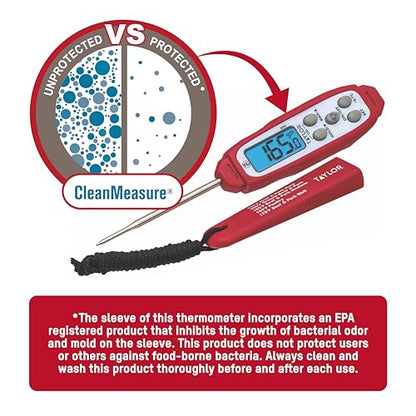 Taylor Digital Instant Read Meat Thermometer for GLP-1 High Protein Meal Prep – Waterproof Kitchen Probe for Chicken, Steak, Lean Cuts, Grill, BBQ – Fast Temperature Check, Blue Backlight Display, Red - color: Red