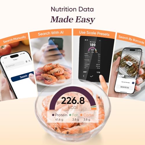 Cosori Smart Food Scale with Nutritional Calculator, USB Rechargeable, 11lb | AI Food Scan, Barcode Scan, 50 Food Preload, Free APP with 19 Nutrients, Calorie & Macro Tracking for Weight Loss