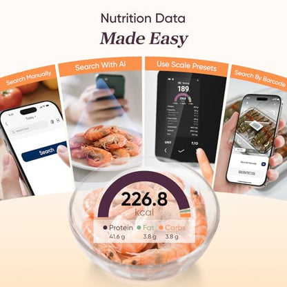 Cosori Smart Food Scale with Nutritional Calculator, USB Rechargeable, 11lb | AI Food Scan, Barcode Scan, 50 Food Preload, Free APP with 19 Nutrients, Calorie & Macro Tracking for Weight Loss