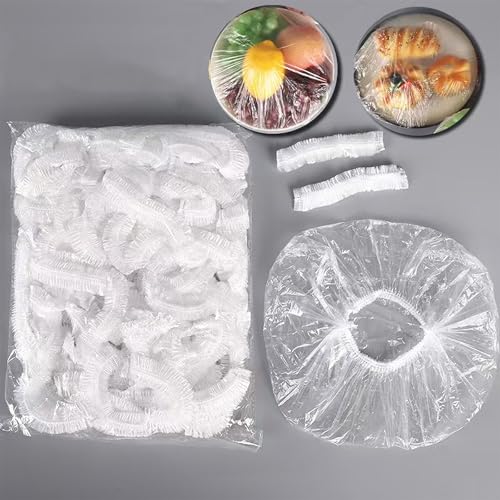300PCS Disposable Bowl Covers Canning Lids, Plastic Bowl Covers Food Cover Stretch Edging, Flexible Storage Packaging for Storage Containers, Plastic Lids for Disposable Cling Bags for Household