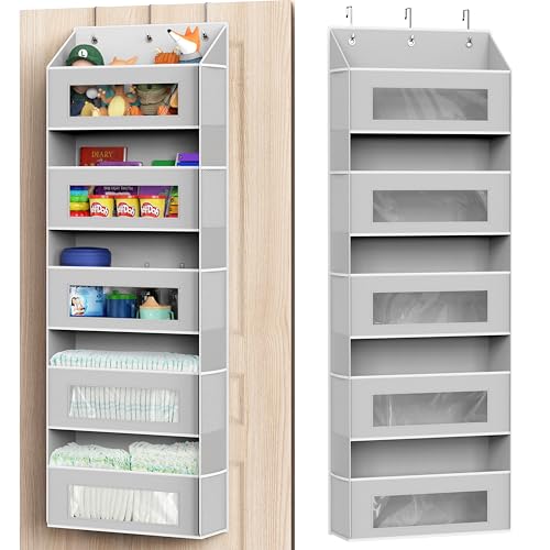Simple Houseware Large Heavy Duty Over the Door Organizer with 5 Clear Window Pockets, 45 lbs Capacity for Pantry, Closet, Bathroom, Gray - size: 5 Pockets