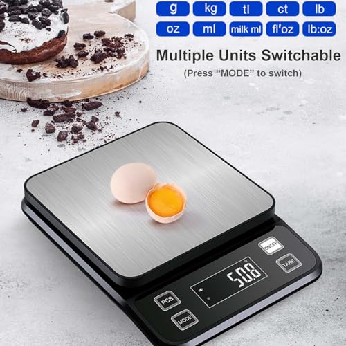 Waterproof Digital Kitchen Scale 0.001oz/0.1g Precision, Stainless Steel Electronic Scale with 3 Power Options (Rechargeable/AAA/Built-in), 10 Units Conversion, Smart Standby, 22lb/10kg Capacity - size: 22lb