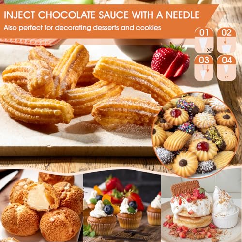21-Piece Cookie Press Set & Churro Maker Machine – Stainless Steel Baking Gun for Spritz Cookies, Hollow Churros, and Pastry – Includes 6 Nozzles, 9 Discs, Piping Bag, and 2 Brushes