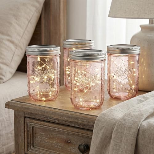 WELLIFE 6-Pack Mason Jars 16 oz with Lids – Wide Mouth Glass mason jars, Airtight Leak-Proof canning jars 16 oz for Food Storage, Fermenting, Pickling, Freezing, and Crafts - color: Pink Mason Jars 16oz-6Pcs