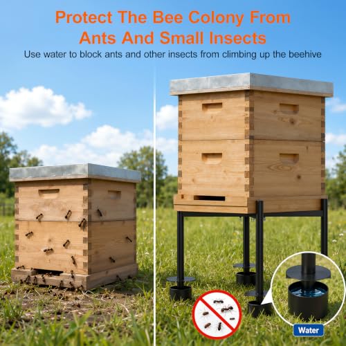 Adjustable Metal Bee Hive Stand,Ant-Proof & Insect-Proof Design Beehive Stand, Adjustable Width (12” - 20”) Fits 8-10 Frame Hive Holder for Beekeeping