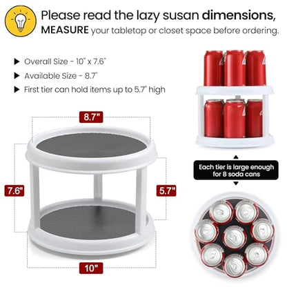 2 Pack, 2 Tier 10" Turntable Lazy Susan Spice Organizer - Rotating Seasoning Rack Spinner for Pantry Cabinet Kitchen Countertop, Table Top Organizing - Multiuse Two Tier Rotating Organization Rack - size: 10 inch - 2 Tier - 2 Pack