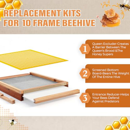 Beeveer 3 Pcs Beehive Parts Kit for 10 Frame Bee Hive, Beehive Screened Bottom Board with Entrance Reducer and Plastic Queen Excluder for Beekeeping Supplies(Yellow) - color: Yellow