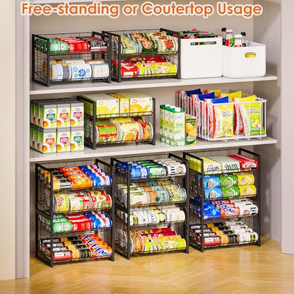 X-cosrack 2 Packs Stackable Can Rack Organizer for Pantry, 2-Tier Sturdy Adjustable Pantry Can Storage Organizer for Canned Food Can Goods, Kitchen Can Dispenser Holder for Soda Drinks Snack, Black - size: 2 Tier -2 Packs