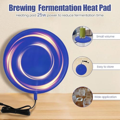 Brewing Heating Pad, Fermentation Heating Pad, Waterproof Brewing Heating Pad with 2 Temp Strips, Sourdough Warming Mat for Home Brewing 1-3Gal Plastic & Glass Fermenter Vessels