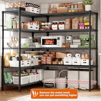 REIBII 1600LBS Heavy Duty Storage Shelves 5-Tier Extra-Wide Metal Shelving 69.8" W x 72.4" H Capacity Garage Shelving Unit Adjustable Wire Shelving for Kitchen Garage Pantry Basement - style: Black-15.8"Dx69.8"Wx72.4"H-5 Tier