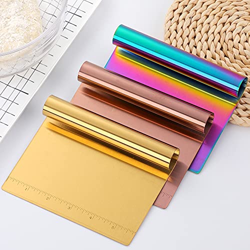 Stainless Steel Multifunctional Flour Scraper Mirror Polished Cake & Pizza Cutter Dough & Pastry Cutter Baking Scale Scraper & Butter Knife With Scale Pastry Bread Separator Rose Gold - color: Rose Gold