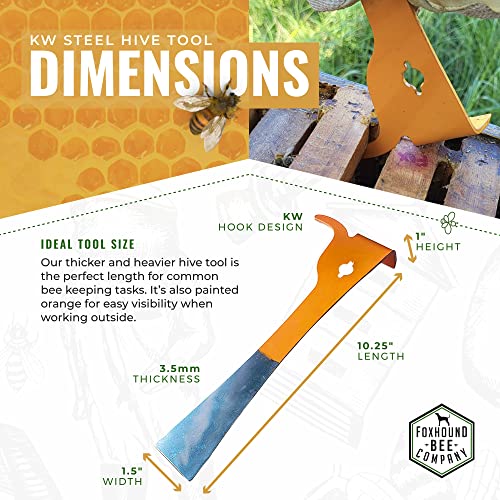Foxhound Bee Co, Stainless Steel KW Beekeepers Hive Tool with J Hook for Easily Lifting Frames, Straight Edge for Prying Beekeeping Boxes Apart and Curved Edge for Scraping Wax - 2 Pack - style: KW Hive Tool - 2 Pack