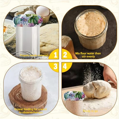Cactus Flower Cloth Covers for Sourdough Starter Jars, Heat Preservation to Increase Fermentation for Bread Sewn Cloth Cover for Sourdough Starter（5 Pack） - color: Watercolour Cactus Flower