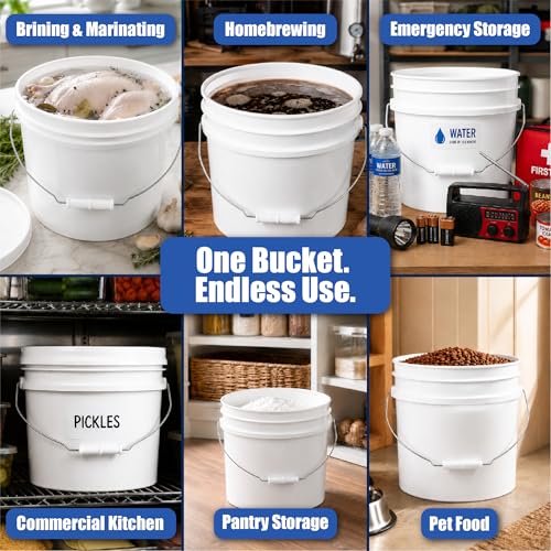 ePackageSupply 3.5 Gallon Bucket, Food Grade w/Lid BPA-Free, 3 Pack/White | Airtight Gasketed Tear Strip Lid, Heavy-Duty 90 Mil HDPE Plastic Pail, Bulk Storage, Food Safe Durable Container, Made in USA - size: 6 Packs