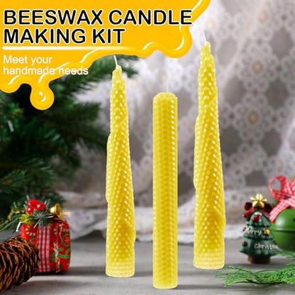Moinchore 24 Pcs Beeswax Making Kit, 8 x 8 Inch Vibrant Colors Beeswax Sheet for Making with 1 Roll Cotton Wick, DIY Craft Rolling Supplies for Christmas Handmade Crafts Gift(Yellow)