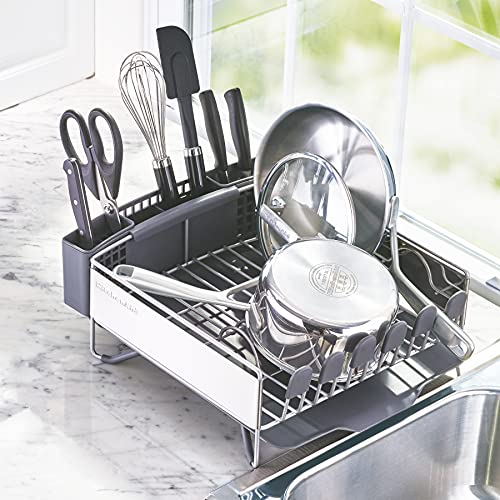 KitchenAid Compact Space Saving,Dish Rack with Removable Flatware Caddy and Angled Self Draining Drainboard,Satin Gray,15-Inch-by-13.25-Inch,(Pack of 2) - color: Gray, size: Compact (Pack of 2)