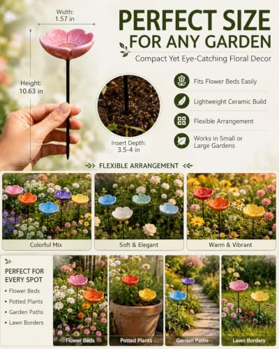 Bee Watering Station for Garden Cups Bird Butterfly Bees Ceramic Drinking and Water Bath Feeder Cup Blossoms Flowers Shaped Design Poppies Bowl Wildlife Feeding 5PCS Watring Pollinator (#6PCS-B) - color: #6PCS-B