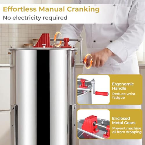 Goplus 3 Frame Honey Extractor, Stainless Steel Manual Honey Spinner with Bottom Gravity Flow Gate & Clear Lid, Honeycomb Drum Spinner, Adjustable Height Apiary Centrifuge Equipment for Home Apiary