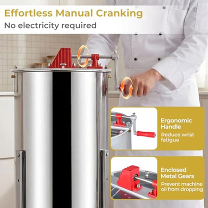 Goplus 3 Frame Honey Extractor, Stainless Steel Manual Honey Spinner with Bottom Gravity Flow Gate & Clear Lid, Honeycomb Drum Spinner, Adjustable Height Apiary Centrifuge Equipment for Home Apiary