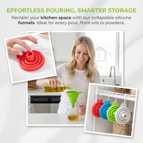 Foldable Silicone Funnel Set (4 Colors) – Collapsible Small & Large Funnels for Kitchen, Water Bottles & Liquid Transfer – Food Grade (1.5cm Caliber) - color: 4PCS-Mixed colors