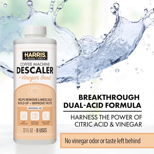 HARRIS Coffee Machine Descaler Descaling Solution, 32 fl oz (2 Pack, 8 Uses Each), Compatible with Keurig, Nespresso, Breville, DeLonghi, Jura & Ninja Coffee and Espresso Makers - size: 32 Fl Oz (Pack of 2)