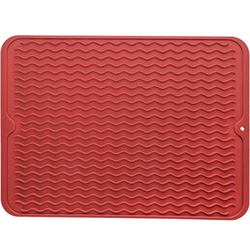 MicoYang Silicone Dish Drying Mat — Quick-Dry Ridges Counter & Sink Pad, Heat-Resistant Trivet to 450°F, Non-Slip & Dishwasher Safe, Roll-Up Storage, 18 Colors & 9 Sizes (Red, 16"×12") - color: Red, size: 16"L x 12"W