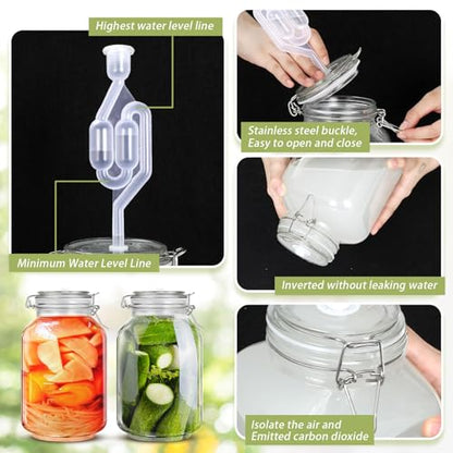 Teenyyou 2 Sets Fermentation Jar Fermentation Kit with Fermenting Weights and Airlocks for Sauerkraut, Vegetables, and Other Fermented Food(3 L)
