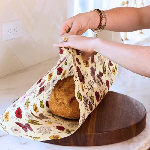 Bee's Wrap Beeswax Wraps for Food - Pack of 2 Bread Wraps - Meadow Magic & Honeycomb - Plastic Free Made in USA Reusable Bread Storage Bags - Organic & Sustainable Sourdough Bags - color: Meadow Magic & Honeycomb 2 Pack