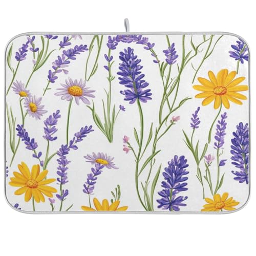 Cornflower and Lavender Dish Drying Mat for Kitchen Counter Kitchen Drying Mat Dish Rack Mat Dish Drainer Pad Microfiber Absorbent Washable Drying Pad for Countertop 18 x 24 - color: Cornflower and Lavender, size: 18" x 24"