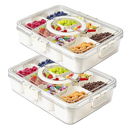2Pack Snackle Box with Handle for Food Serving Tray Snack Platter with Lids Stackable Fruit&Veggie Container with 8 Small Removable Boxes for Snack Charcuterie Candy Nuts Spice - size: 2Pack with 16 dividers