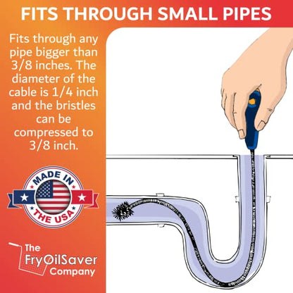22" Long Sink Drain Brush – Slim Snake Hair Clog Remover Tool for Shower, Tub and Sink - Pipe/Tube Brush for Small Spaces, Drain Cleaning – B113C by FryOilSaver Co. - size: 22 Inches