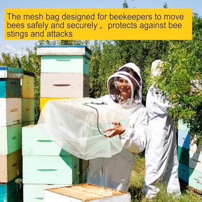 3 Pack Beehive Mesh Transport Bag, 35 × 37 Inch Breathable Bee Hive Nuc Box Package Net Bag with Drawstring Beekeeping Supplies for Beekeeping Starter Transport Bee Box - color: White-3