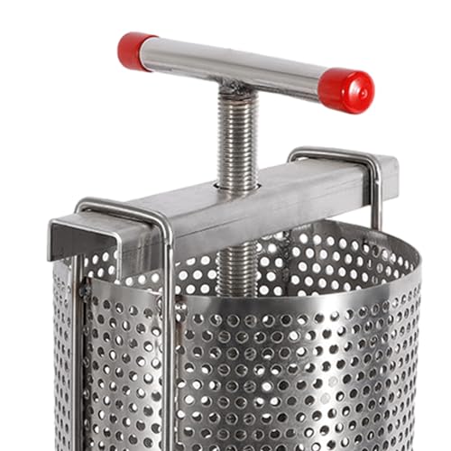 Manual Honey Extractor, 2.6 Gallon Stainless Steel Manual Beekeeping Extractor with Nylon Strainer, T-Handle, Can Be Used to Press Honey, Drippings, Fruits or Vegetables, Wine Making