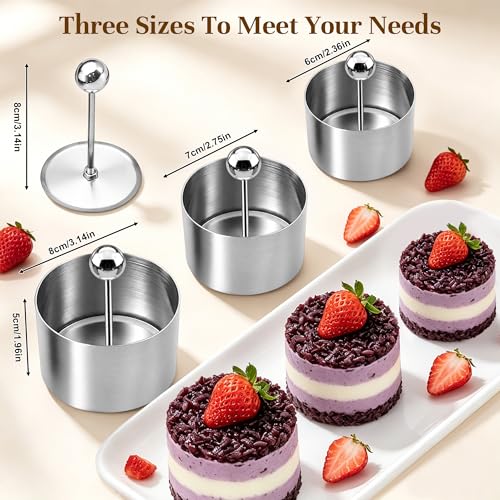 3 Pcs Cake Ring Molds for Cooking with 3 Pusher - Sizes 2-3In Mini Round Baking Rings, Stainless Steel Food Molds Rings for Small Mousse Cheesecake Pastry Crumpets