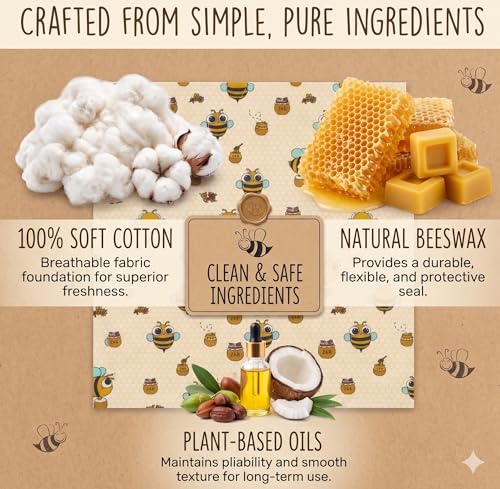 Beeswax Wraps for Food - 9 Pack Reusable Food Wraps | Sustainable, Plastic-Free Alternative to Plastic Wrap & Foil | Sandwich, Cheese, Bread & Bowl Covers for Eco-Friendly Food Storage - color: 9 Pack - Golden Meadow