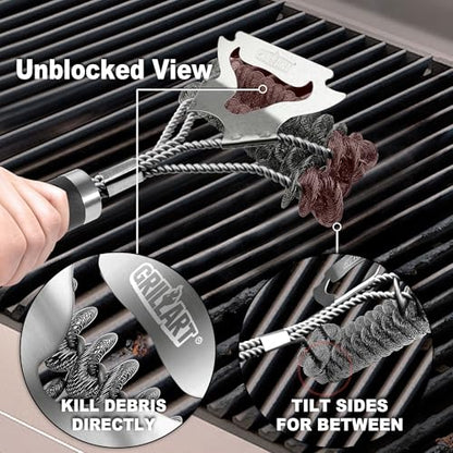 GRILLART Grill Brush for Outdoor Grill Bristle Free - Safe BBQ Grill Cleaner Brush - 18" BBQ Brush for Grill Cleaning Kit -Stainless Grill Cleaning Brush BBQ Grill Accessories Tools- Gifts for Men Dad