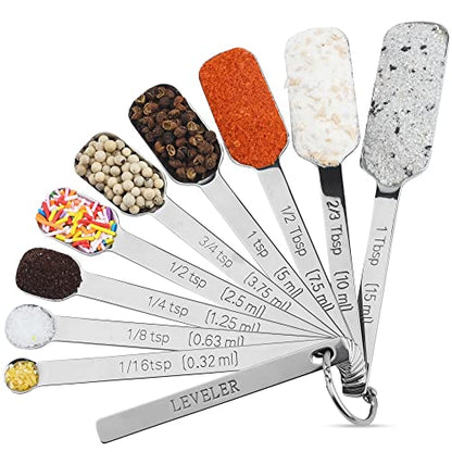 Measuring Cups and Spoons Set of 19, 7 Stainless Steel Stackable Measuring Cups, 9 Measuring Spoons, Metal Measuring Spoons and Cups for Dry or Wet Ingredients During Kitchen & Baking - color: B02: Siliver-7Cups+9Spoons
