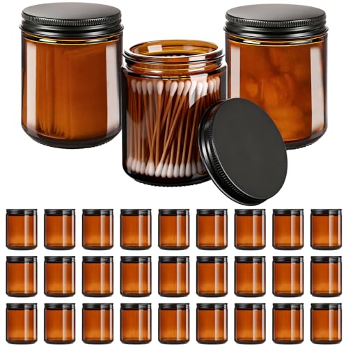 8oz Amber Glass Jars with Airtight Lids (30Pack) - Empty Candle Jars for Candle Making,Cosmetic Jars for Creams,Lotions - color: Brown-30 Pack