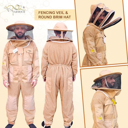 3-Layer Ventilated Bee Suit for Men & Women, Sting Proof Beekeeping Suit with Fencing Veil & Round Brim Hat - size: X-Large
