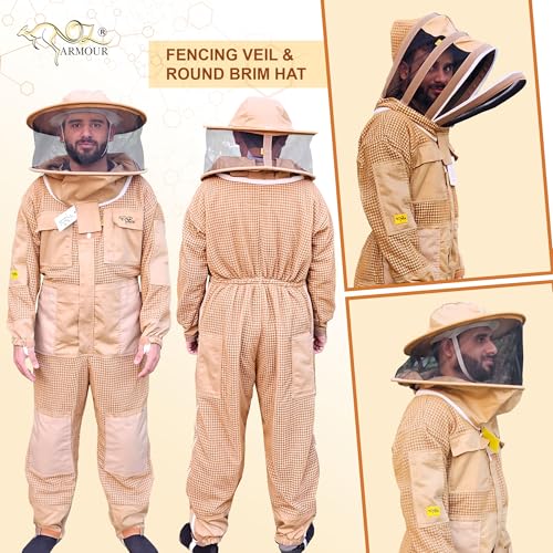 3-Layer Ventilated Bee Suit for Men & Women, Sting Proof Beekeeping Suit with Fencing Veil & Round Brim Hat - size: Large